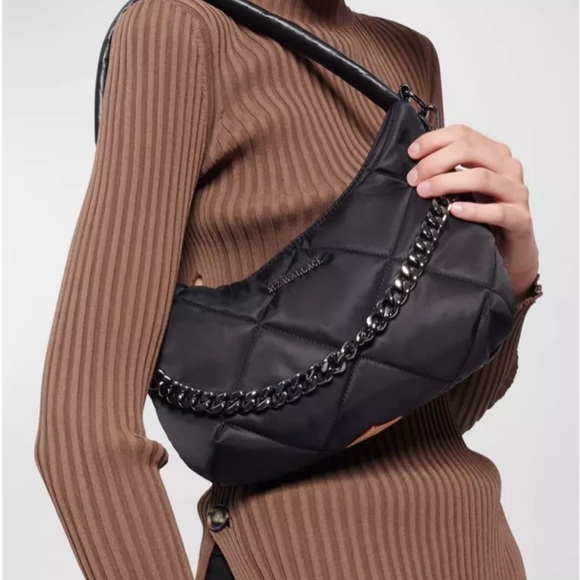 MZ Wallace Bowery Small Black Shoulder Bag with Chain Detail, 100% Authentic - Picture 2 of 9